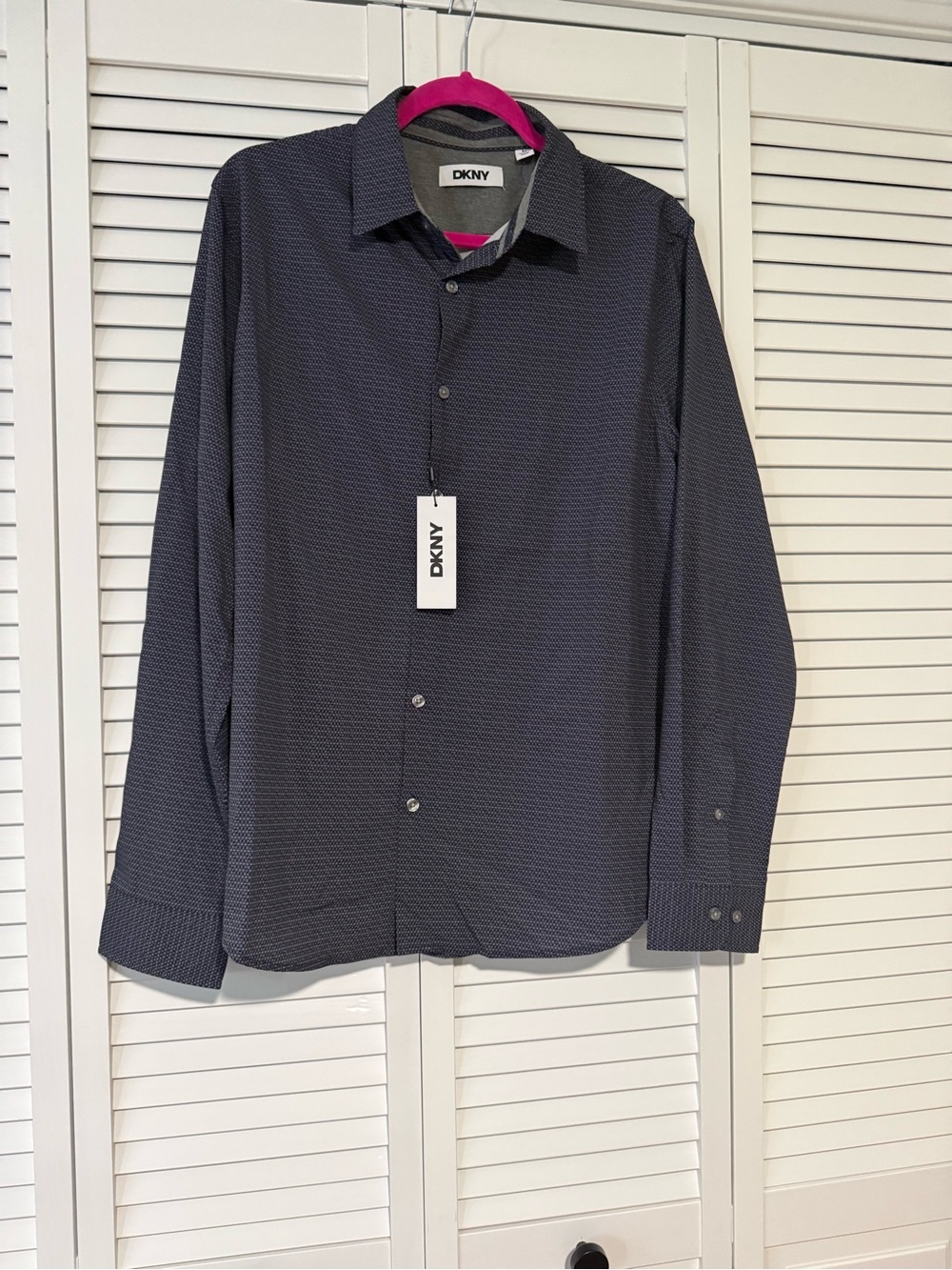 Dkny Men's Dark Navy Micro-Pattern Long-Sleeve Dress Shirt